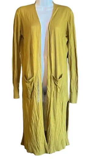 LOFT‎ Womens XS Green Oversized Open Front Pockets Lightweight Tunic Cardigan thumbnail 1