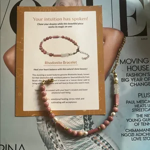Rhodonite Bracelet with Gold Accents adjustable natural stones BNWT thumbnail 7