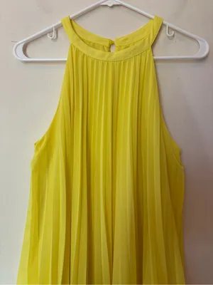 ZARA Pleated Halter Neck Sleeveless A-Line Mini Dress Yellow Sz XS thumbnail 4