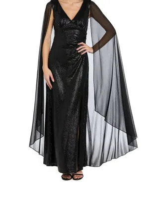 NWT V-Neck Floor-Length Sequin Formal Sheath Column R&M Richards 5259 Black thumbnail 5