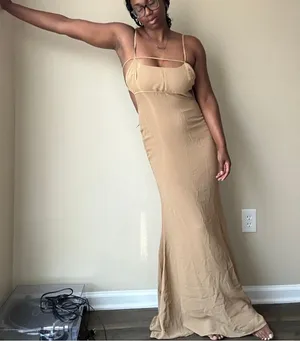ASOS Tan Strappy Maxi Dress Size 8 thumbnail 1