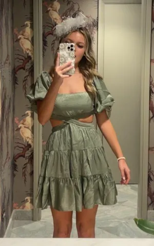 Green Square Neck Dress With Cut Outs thumbnail 1