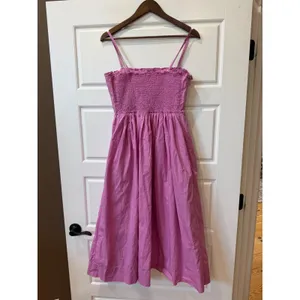 Free People Lilah Pink Pleated Tube Midi Dress Smocked Back Large thumbnail 6