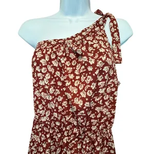 One Shoulder Floral Tiered Maxi Dress M Burgundy Coastal‎ Summer Wedding Garden thumbnail 2