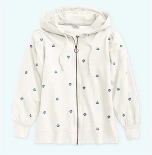 Summersalt The Softest French Terry Puff-Sleeve Hoodie Floral Zip Up Women Large thumbnail 1