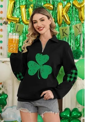 Womens Spadehill St. Patrick's Day Quarter Zip Long Sleeve Sweatshirt - Sz S thumbnail 1
