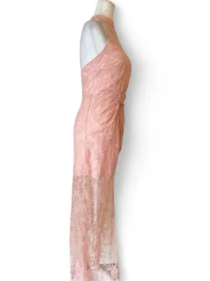 NBD Revolve Dusty Pink Lace Halter Gown Cottagecore Barbie Formal Dress M Prom thumbnail 6