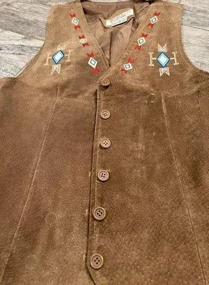 Cambridge Dry Goods 100% Leather Vest Small Lined Western Aztec Southwestern thumbnail 2