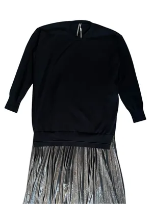 Anthropologie Women’s Twofer Black Knit Oversized Sweater Pleated Midi Dress S thumbnail 3