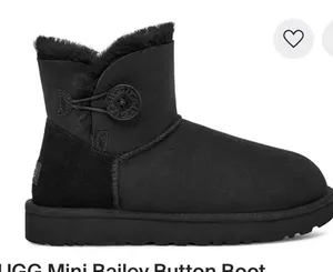 UGG Mini Bailey Button Black Suede Sheepskin‎ Ankle Boots Womens 8 thumbnail 1