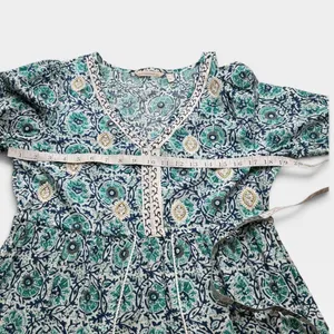 Soft Surroundings Teal Floral Block Print Tiered Midi Dress 2FW00 Small thumbnail 6