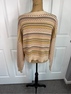Blue Blush Sz M Fair Isle Geometric Button Front Cardigan 100% Cotton NWOT thumbnail 9
