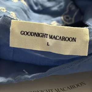 GOODNIGHT MACAROON size large side zip lined square neck blue eyelet dress NWT thumbnail 6