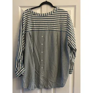 Jane + Delancey Striped Tunic Womens Size 2X Blue White Roll Tab Rayon Oversized thumbnail 3