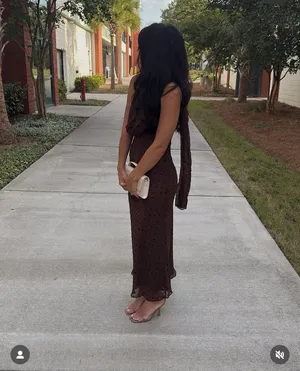 Zara Elegant Brown Polka Dot Halter scarf Dress evening party holiday thumbnail 10