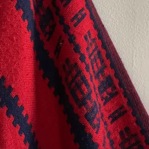 Vintage Red Navy Tribal Stripe Knit Blanket Poncho Fringe OS Western Cowgirl thumbnail 2