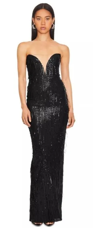 NWT‎ Nookie Karma Strapless Black Sequin Gown XS thumbnail 1