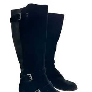 Ugg Cyndee knee high boots 9.5 Black Leather Buckle Sheepskin Shearling thumbnail 5