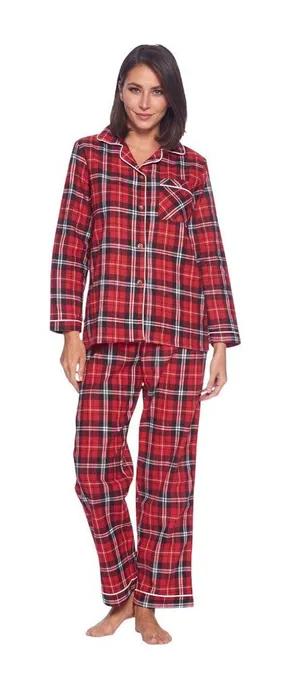 NWT Casual Nights Cotton Long Sleeve Button Down Pajama Set Red Black Plaid L thumbnail 1