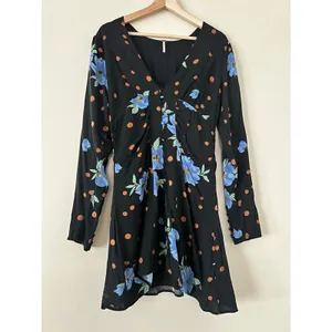 Free People‎ Date Night Mini Women's Dress A-Line Black Dot Floral Medium Boho thumbnail 3