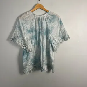 Anthropologie Olivia Embroidered Lace Tie Dye Blouse Womans large Short Sleeve thumbnail 7