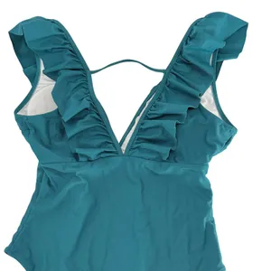 Cupshe Ruffle V-Neck One-Piece Swimsuit Womens Size 16 Teal Green Side Tie‎ Sash thumbnail 9