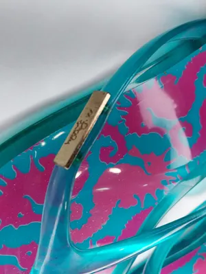 Lilly Pulitzer Teal & Pink Seahorse ResortWear Preppy Beach Jelly Flip Flops thumbnail 3