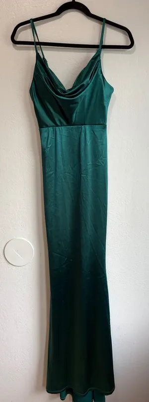 Hello Molly Emerald Green Satin Cowl Neck Slip Dress size xs thumbnail 1