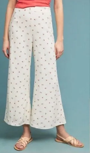 Anthropologie Feather Bone Talese Wide Leg Linen Blend Cherry Print‎ Pants Sz 6 thumbnail 1