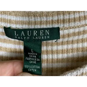 Lauren Ralph‎ Lauren Short Sleeve Rib Knit Top L Yellow White Stripe Preppy thumbnail 3