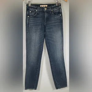 AMO Stix Crop Jeans Forever Blue Size 24 Slim Mid Rise Raw Hem Made USA thumbnail 3