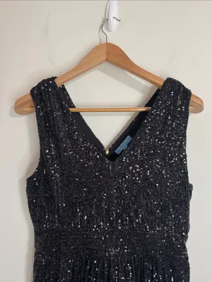 Draper James RSVP Glam Black Sequin V-Neck Midi A-line Cocktail Dress size 12 thumbnail 4