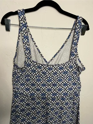 Patagonia Margot Blue White Geometric Jersey Knit V-Neck Sleeveless Dress thumbnail 6