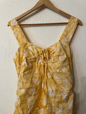 NWT Anthropologie Louna Yellow Floral Print Tie-Front Ruched Mini Dress Large thumbnail 5