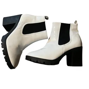 Topshop Women's White Chelsea Boots Size 7.5 Block Heel Fashion thumbnail 4