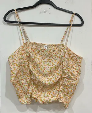 BP Orange Floral Ruched Smocked Crop Top Cami 1X Plus thumbnail 1