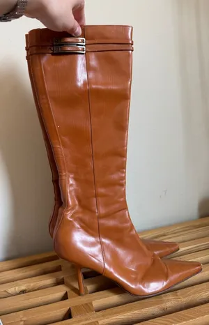 Christian Dior Galliano Y2K Cognac Leather Pointed Toe Knee High Boots 38.5 thumbnail 1