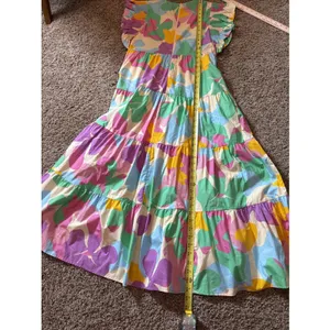 Peach Love Flutter Sleeve Tiered Poplin Floral Maxi Dress Size Small thumbnail 6