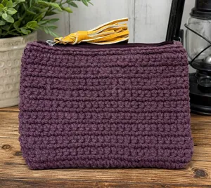 Aerie Purple Crochet & Faux Leather Zip Cosmetic Bag Makeup Pouch with Tassel thumbnail 1