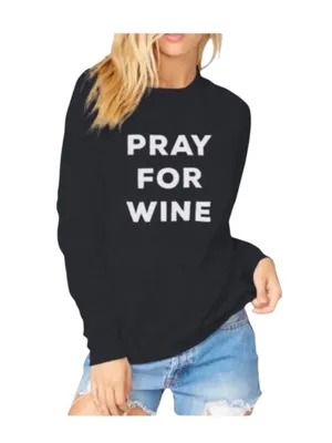 new The Laundry Room ☻︎ Pray For Wine Oversize Super Softest Sweatshirt ☻︎ Black thumbnail 5