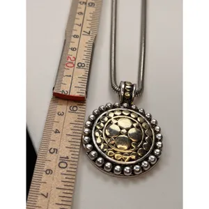 Vintage-Style Gold & Silver-Tone Pendant Necklace With Round Textured Medallion thumbnail 5