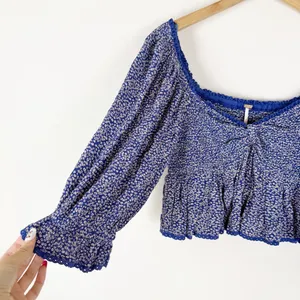 Free People Brittnee Printed Top Blue Floral thumbnail 6