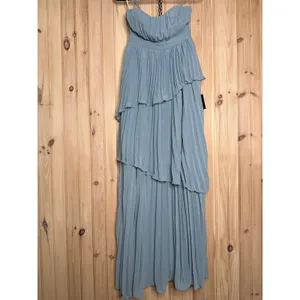 NWT Lulus Jehona Dusty Blue Pleated Tiered Maxi Dress Bridesmaid Holiday Size XS thumbnail 2