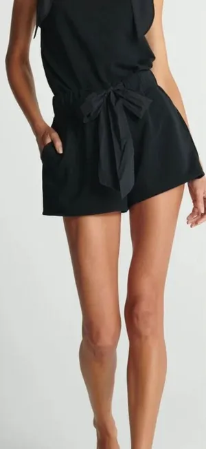 Sundays Womens Scarlet Cotton Blend Bow Tie Waist Paperbag Shorts Black Size Sma thumbnail 1