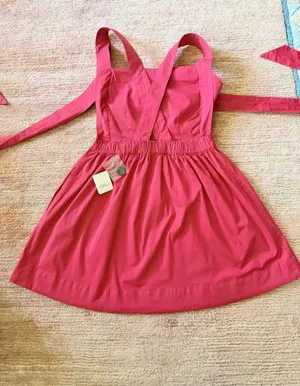 Free People Red Cotton Mini Dress Open Back Tie Straps Pockets NWT Size S thumbnail 10