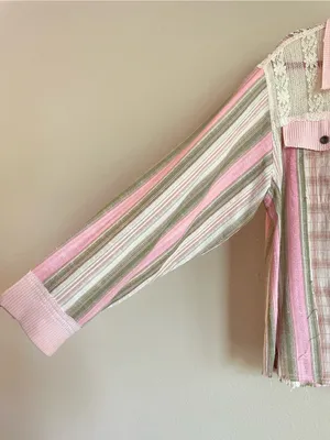 POL Patchwork Plaid LaceRelaxed Hooded Shirt Jacket Size Small thumbnail 4