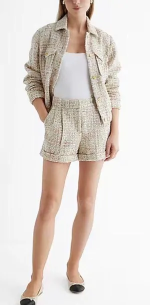 Express Sequin Tweed High Waisted Shorts thumbnail 1