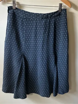 100% Silk Polka Dot Navy Midi Skirt Blue Size M thumbnail 6