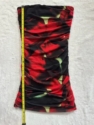White Fox Ibiza Nights Strapless Mini Dress Red Hibiscus Size XS Bodycon Ruched thumbnail 3