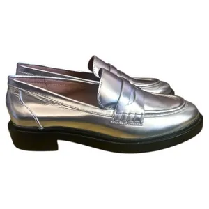 Madewell The Vernon Metallic Silver Leather Penny Loafers Size 6 thumbnail 5